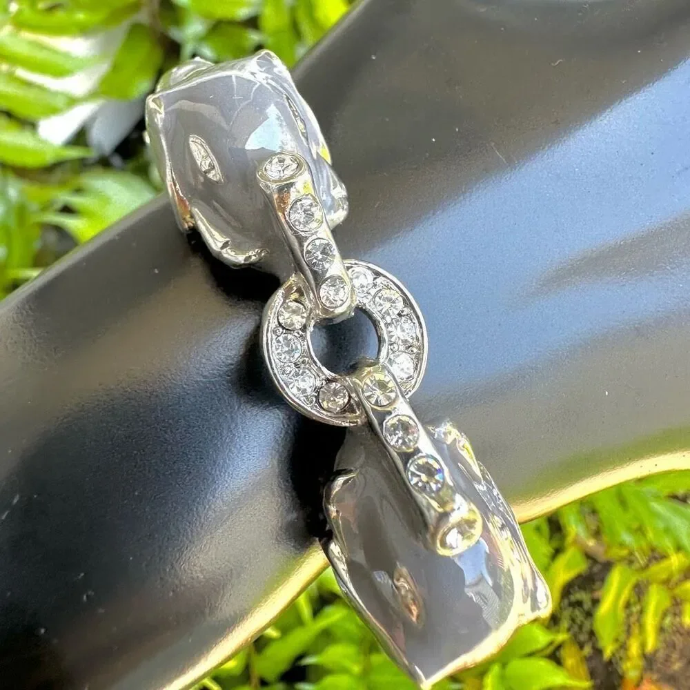 Grey elephant enamel hinged bangle bracelet